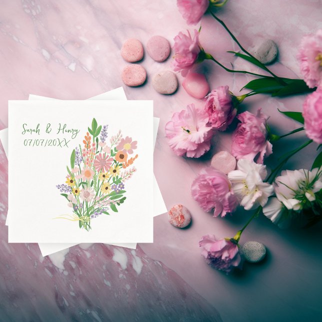 Serviette En Papier Fleur sauvage peint à la main Fiançailles de maria (Wildflowers Handpainted Custom Wedding Engagement Napkins
)