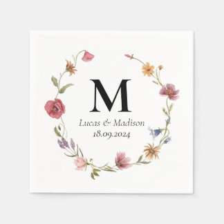 Serviette En Papier Fleur sauvage personnalisé Monogram Mariage Napkin
