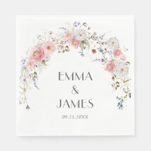 Serviette En Papier Fleur sauvage  rose blanc Mariage