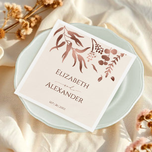 Serviette En Papier Fleur sauvage Rose Gold Foil Mariage