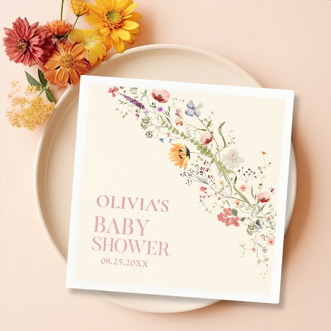 Serviette En Papier Fleur sauvage rustique Baby shower Floral Napkin (Créateur téléchargé)
