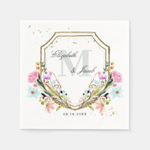 Serviette En Papier Fleur sauvage rustique Élégant Mariage Gold Crest