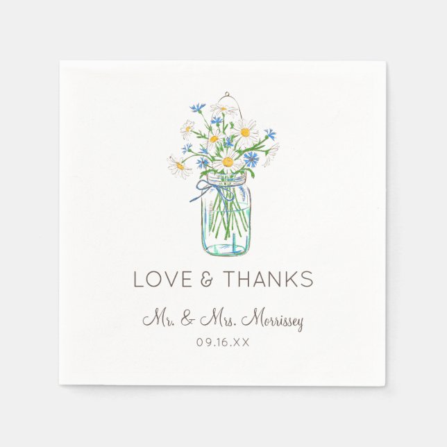 Serviette En Papier Fleur sauvage rustique Mason Jar Amour et Merci (Devant)