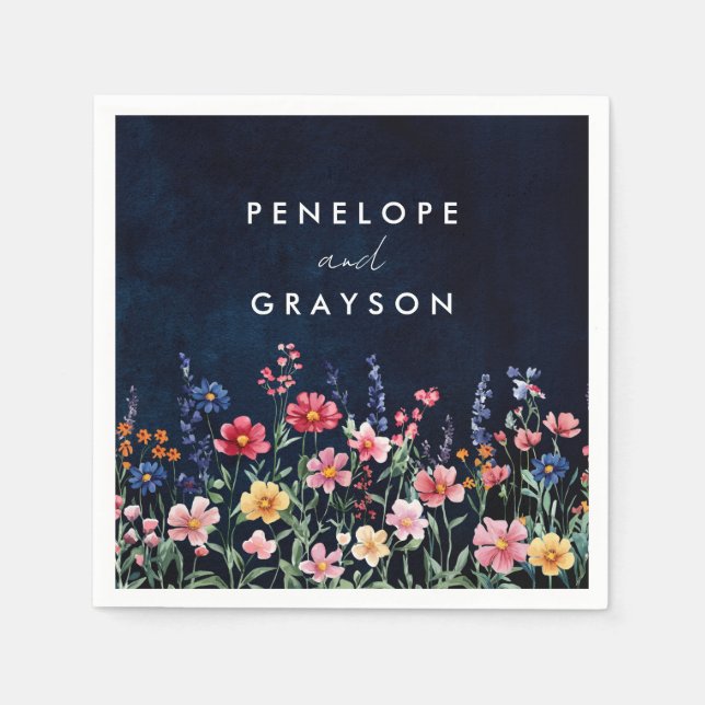 Serviette En Papier Fleur sauvage Rustique Pays Boho Floral Marine Mar (Devant)