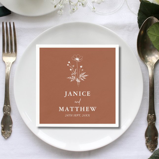 Serviette En Papier Fleur sauvage rustique Terracotta Boho Mariage (Créateur téléchargé)