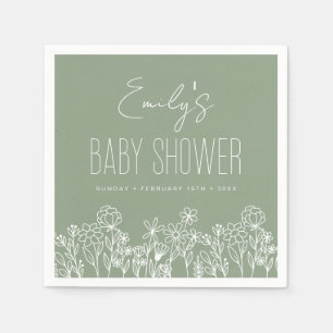 Serviette En Papier Fleur sauvage Sage Green Baby shower Boho En Fleur