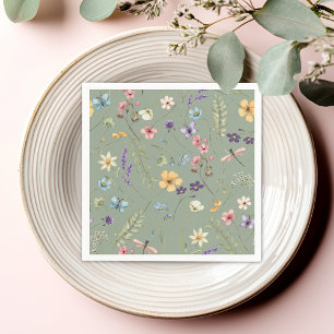 Serviette En Papier Fleur sauvage Sage Green Fête des mariées élégante