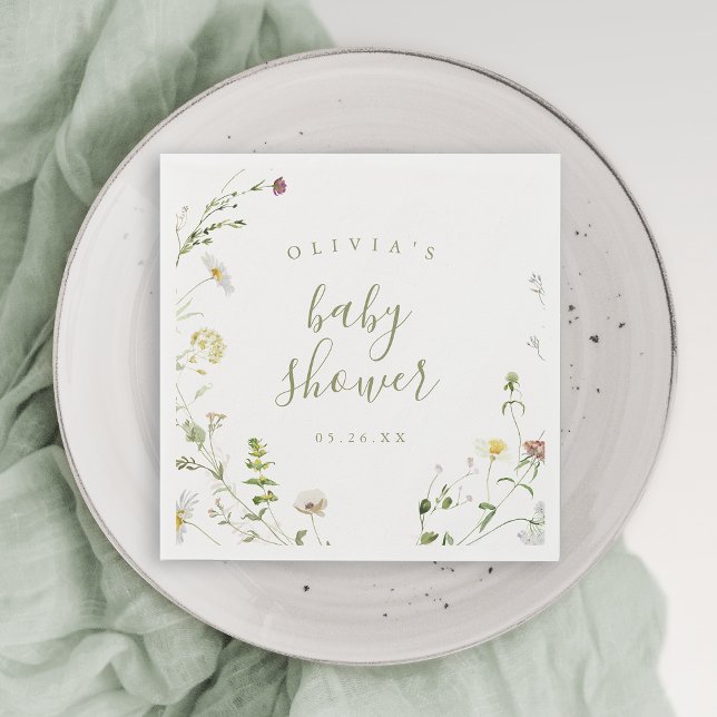 Serviette En Papier Fleur sauvage Sage Green Rustic Boho Baby shower (Elegant Wildflower Rustic Boho Baby Shower Napkins)
