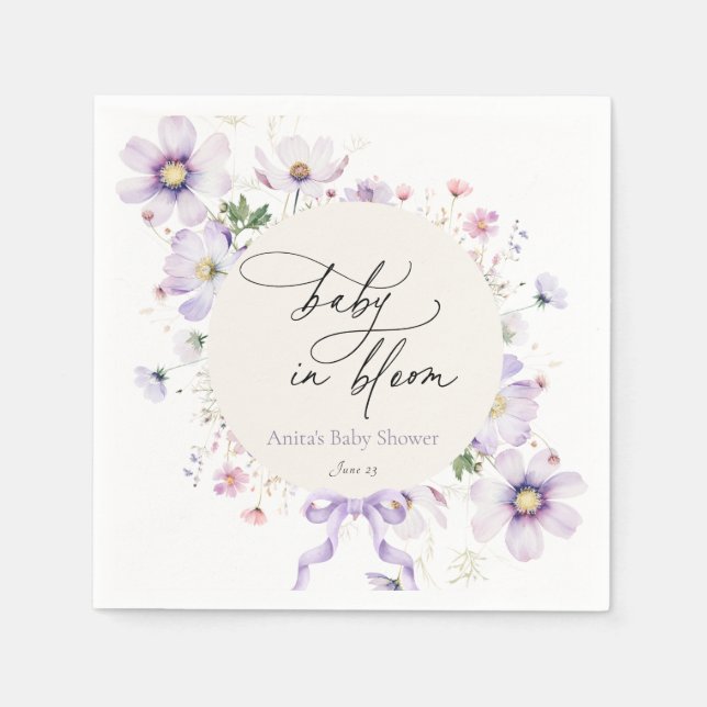 Serviette En Papier Fleur sauvage violet Baby shower en fleur (Devant)