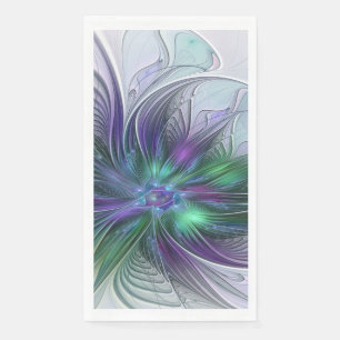 Serviette En Papier Fleur vert violet Art Abstrait moderne Fractal