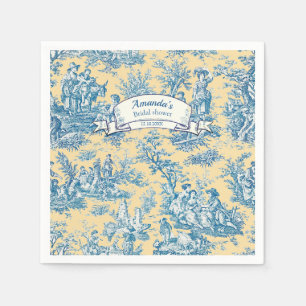 Serviette En Papier Fleur vintage jaune turquoise toile de Jouy