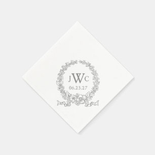 Serviette En Papier Fleur vintage   Versailles Gris monogramme