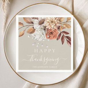 Serviette En Papier Fleurie élégante de taupe d'automne Joyeux Thanksg