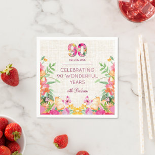 Serviette En Papier Fleurs 90 ans 90e anniversaire Fête du lin