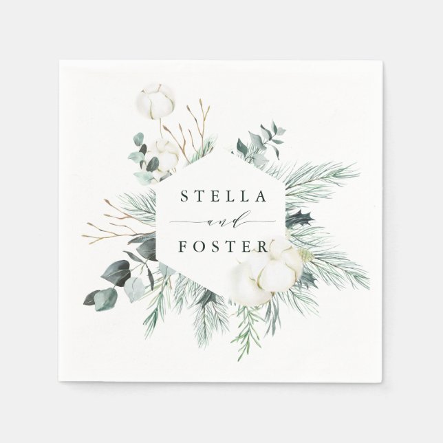 Serviette En Papier Fleurs à feuillage persistant et coton Elégant Mar (Devant)