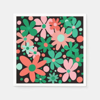 Serviette En Papier Fleurs abstraites et funky en vert et rose