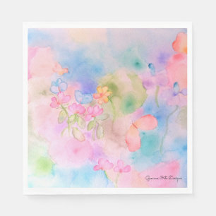 Serviette en papier fleurs aquarelle.