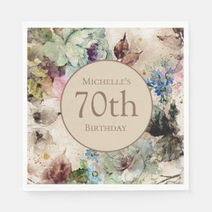 Serviette En Papier Fleurs Aquarelle Élégantes 70e Anniversaire
