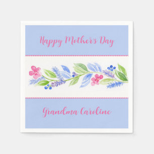 Serviette En Papier Fleurs aquarelle peintes à la main NOM Mère Bleue