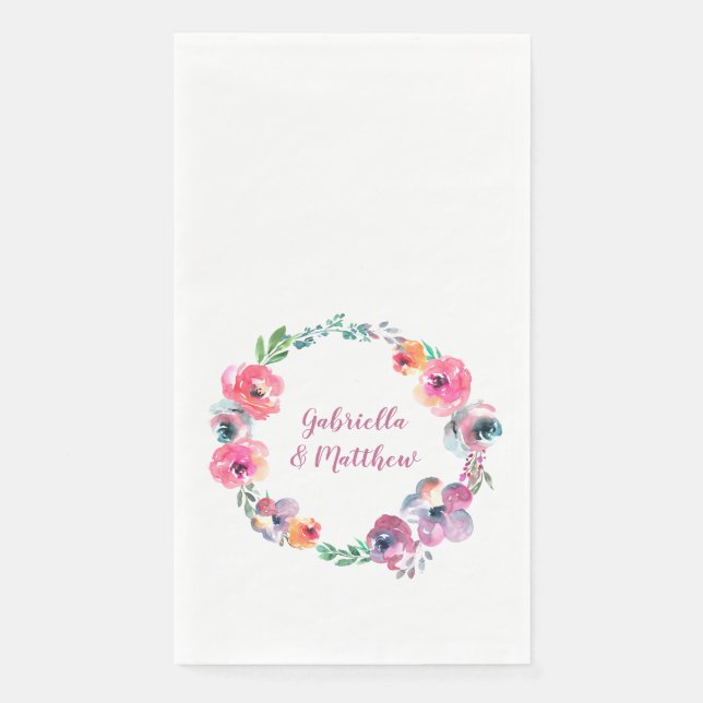 Serviette En Papier Fleurs aquarelles personnalisées Mariage élégant m (Devant)