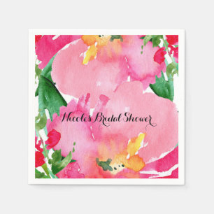 Serviette En Papier Fleurs aquarelles roses floral fête de mariage d'é