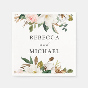 Serviette En Papier Fleurs blanches et bleues Réception de mariage ou