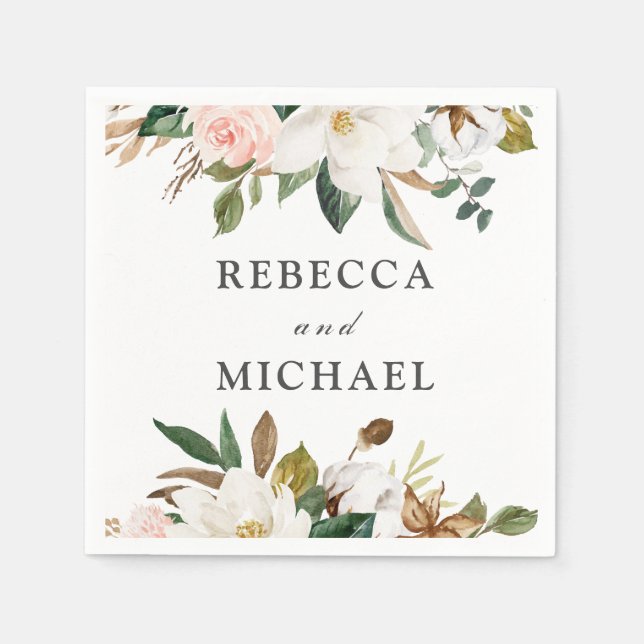 Serviette En Papier Fleurs blanches et bleues Réception de mariage ou  (Devant)