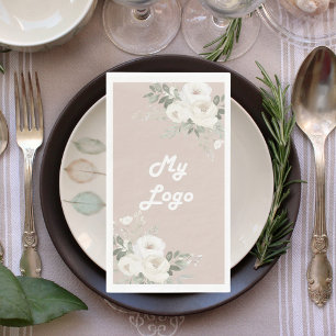 Serviette En Papier Fleurs blanches logo d'entreprise beige