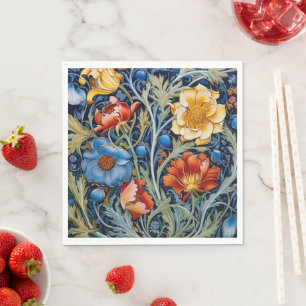 Serviette En Papier Fleurs Bleu Jaune Rouge de style William Morris