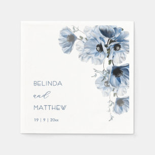 Serviette En Papier Fleurs bleues artistiques   Mariage