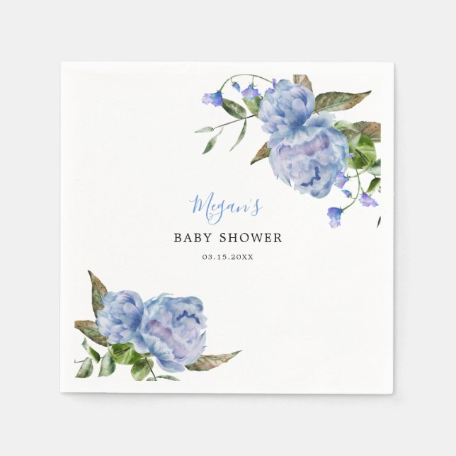 Serviette En Papier Fleurs bleues Baby shower Garçon Jardin (Devant)