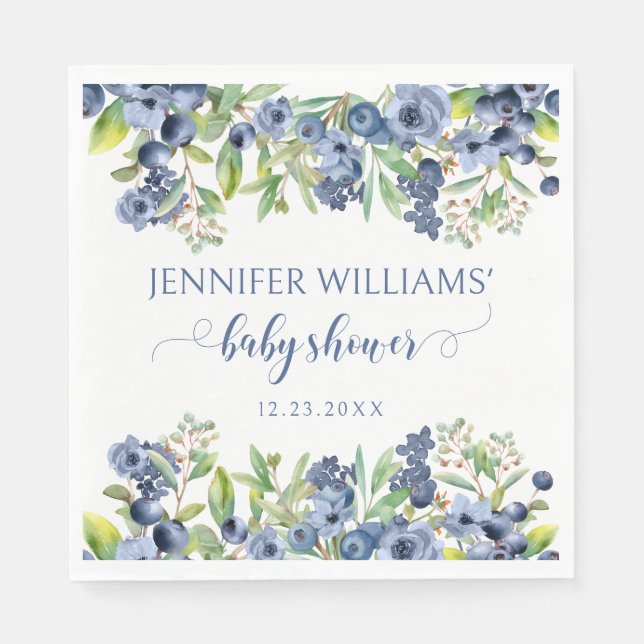 Serviette En Papier Fleurs bleues bleues bleues bleues baby shower ser (Devant)