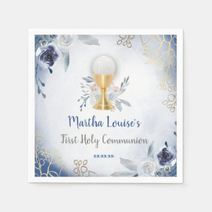 Serviette En Papier Fleurs bleues de la première sainte communion