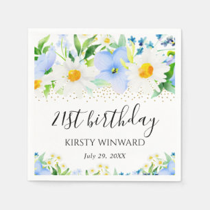 Serviette En Papier Fleurs bleues et marguerites à l'aquarelle pour an