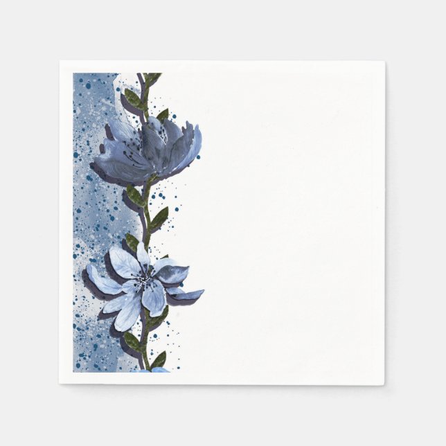 Serviette En Papier Fleurs bleues modernes Mariage d'aquarelle fleurie (Devant)