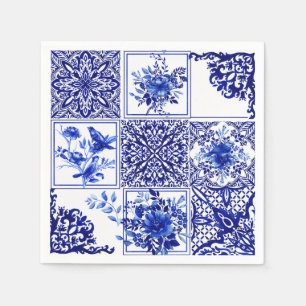 Serviette En Papier Fleurs bleues, porcelaine bleue, porcelaine, oisea