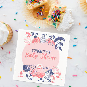Serviette En Papier Fleurs Bleues Rose Cute Baby shower Botanique