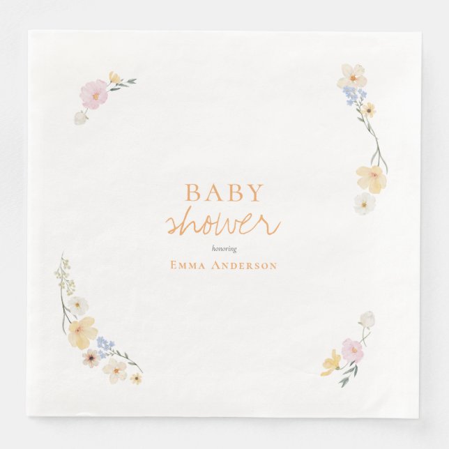 Serviette En Papier Fleurs boho botaniques Script baby shower  (Devant)