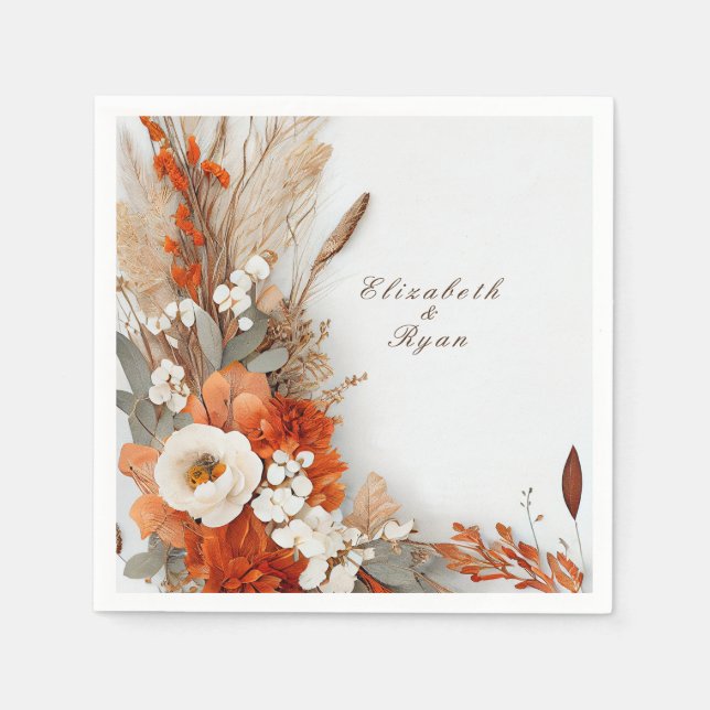 Serviette En Papier Fleurs Boho Couleurs Automne, Mariage Automne (Devant)
