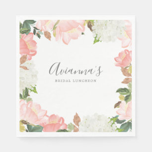 Serviette En Papier Fleurs botaniques florales rose et blanches pour u