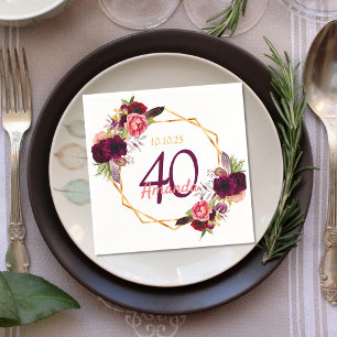 Serviette En Papier Fleurs Bourgogne or anniversaire géométrique