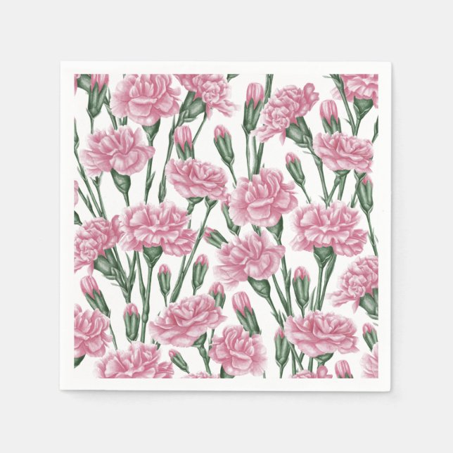 Serviette En Papier Fleurs carnations roses (Devant)