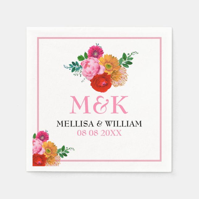 Serviette En Papier Fleurs colorées Aquarelles tendance Design Mariage (Devant)