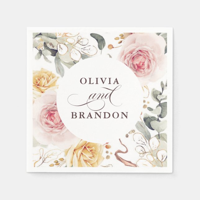 Serviette En Papier Fleurs colorées Élégant Mariage Boho (Devant)