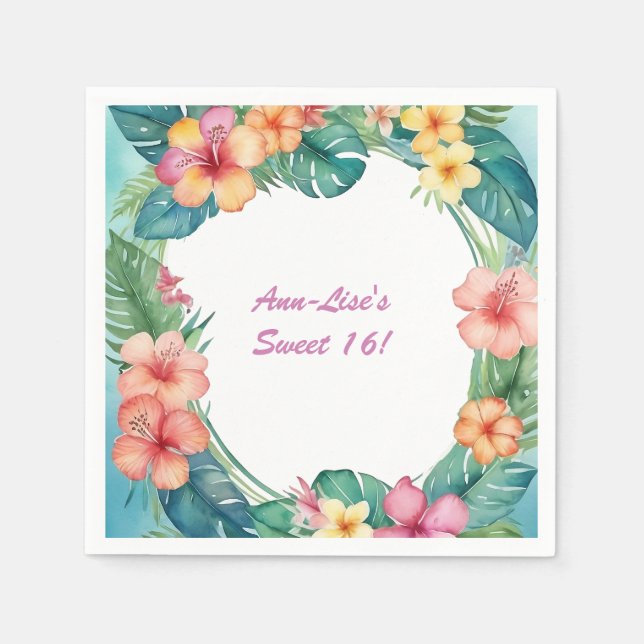 Serviette En Papier Fleurs colorées Hawaii Anniversaire (Devant)