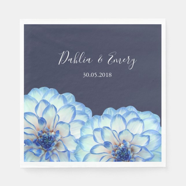 Serviette En Papier Fleurs Dahlia bleu marine bleu foncé mariage (Devant)