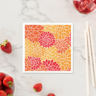 Serviette En Papier Fleurs Dahlia, Motif De Fleurs, Dahlia Orange