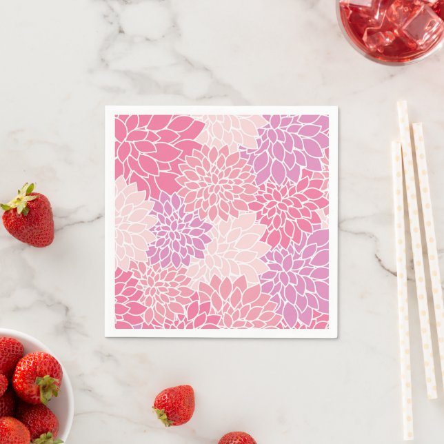 Serviette En Papier Fleurs Dahlia, Motif De Fleurs, Dahlia Rose (En situation)