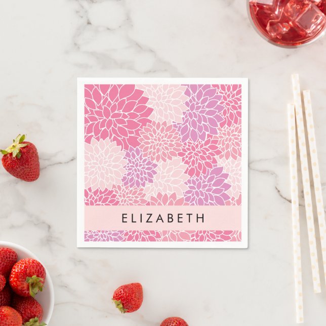 Serviette En Papier Fleurs Dahlia Roses, Motif De Fleurs, Votre Nom (En situation)