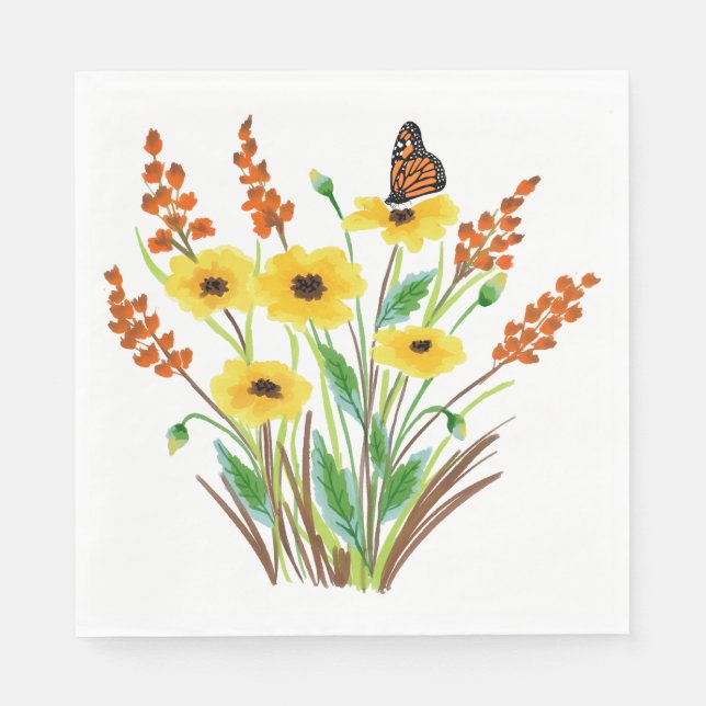 Serviette En Papier Fleurs d'aquarelle 07 Papier de déjeuner serviette (Devant)